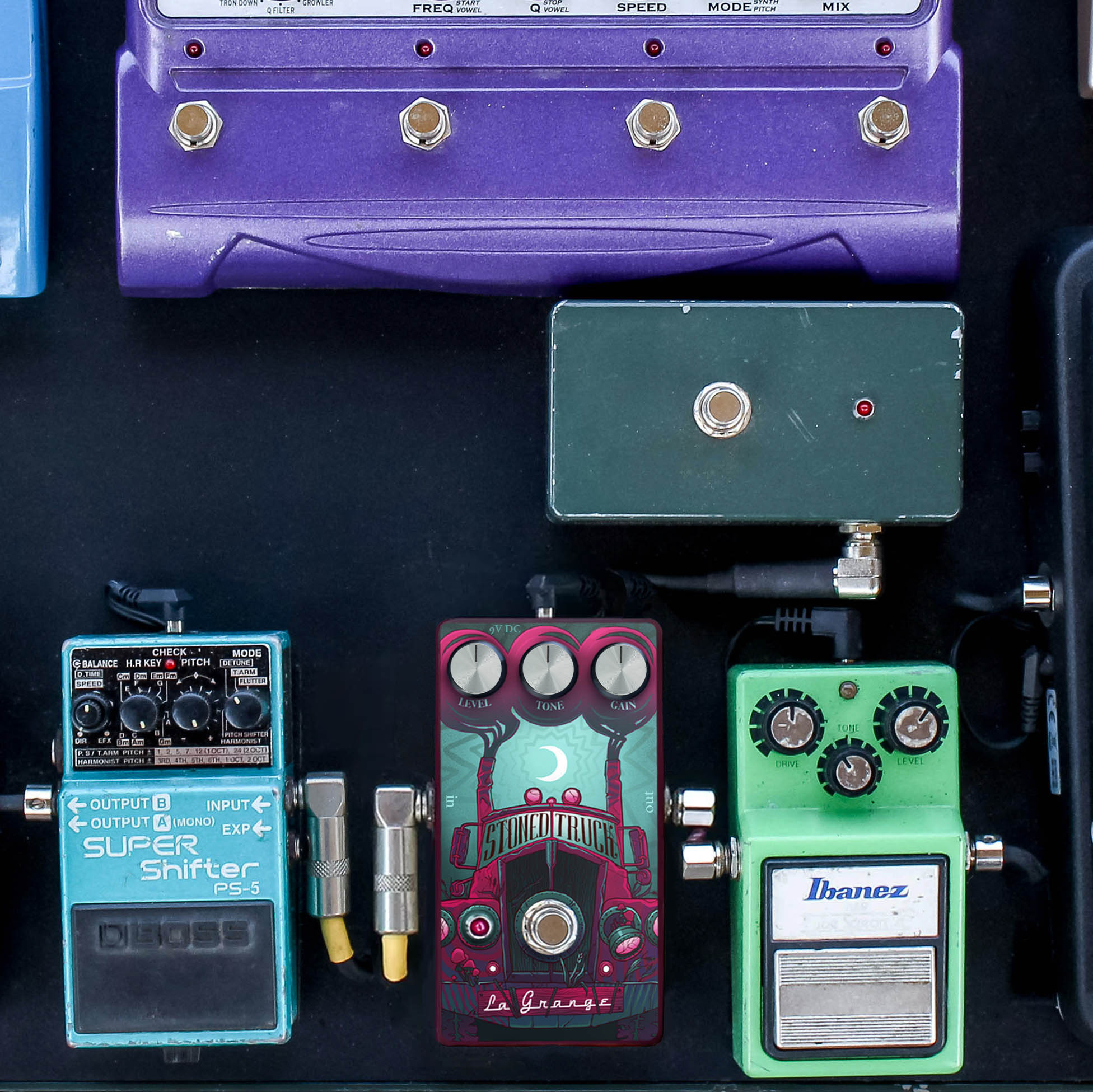 Despite its small size, the pedal stands out among others on the pedalboard.