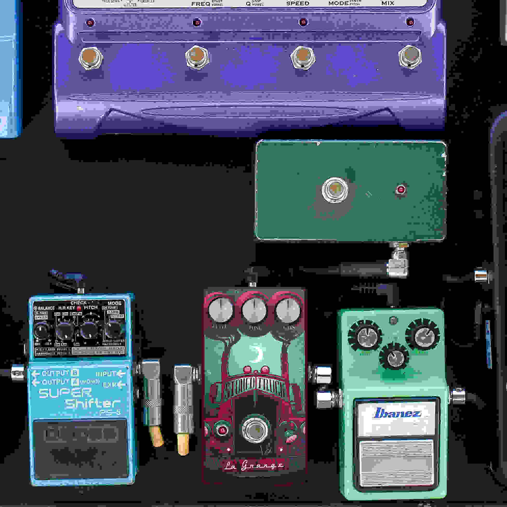 Despite its small size, the pedal stands out among others on the pedalboard.