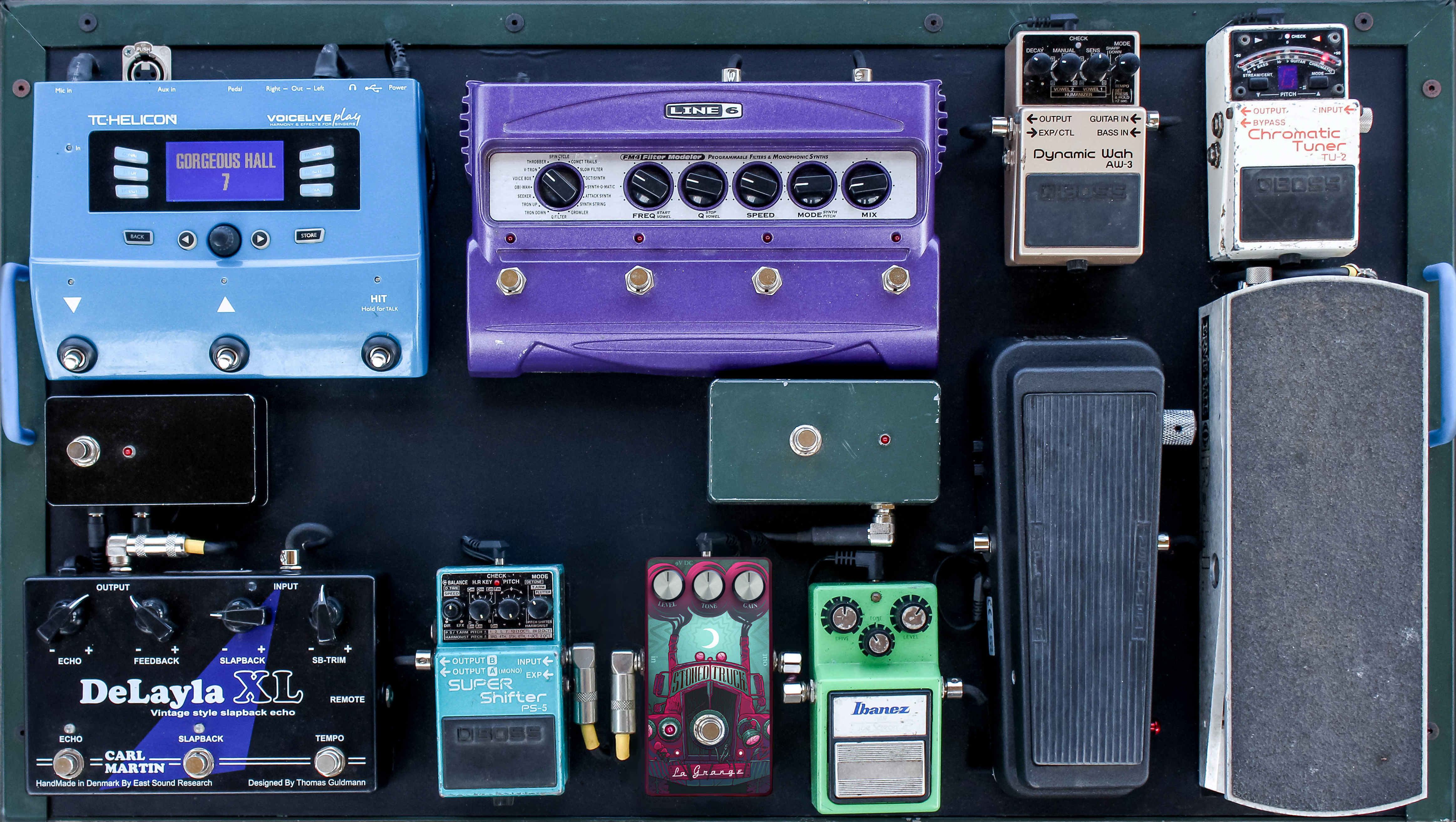 Despite its small size, the pedal stands out among others on the pedalboard.